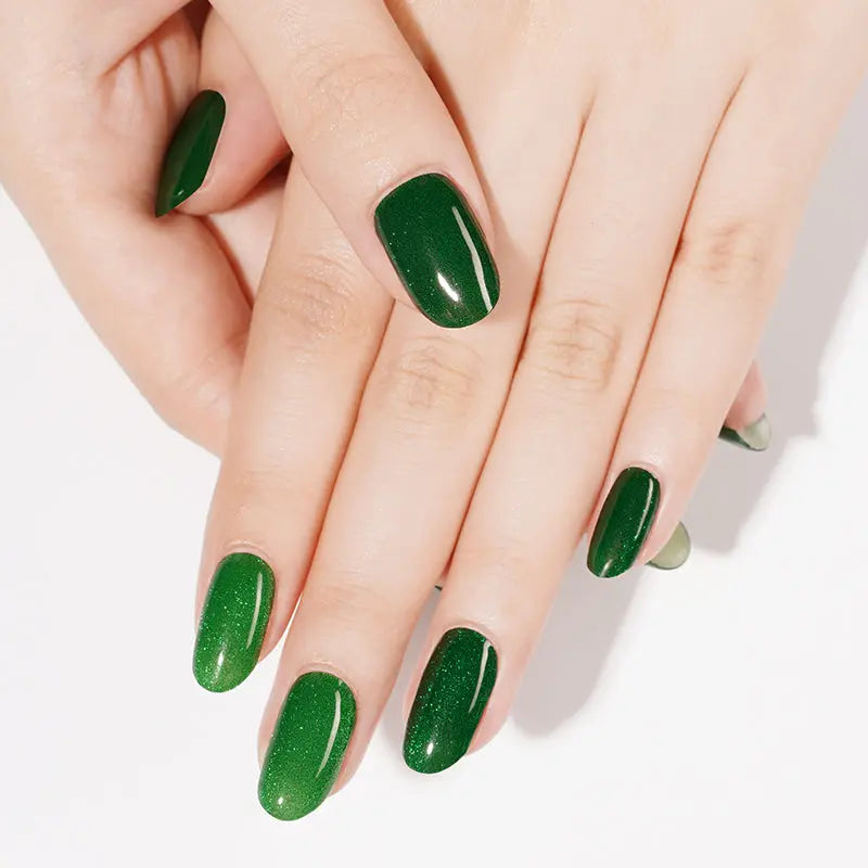 Green Cat-eye Glitter — Semi-Cured Gel Nail Wraps