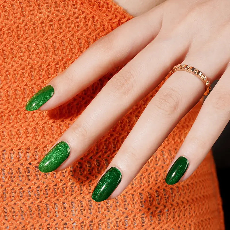 Green Cat-eye Glitter — Semi-Cured Gel Nail Wraps