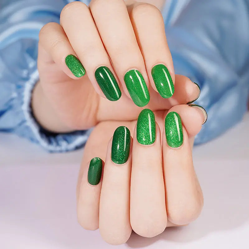Green Cat-eye Glitter — Semi-Cured Gel Nail Wraps