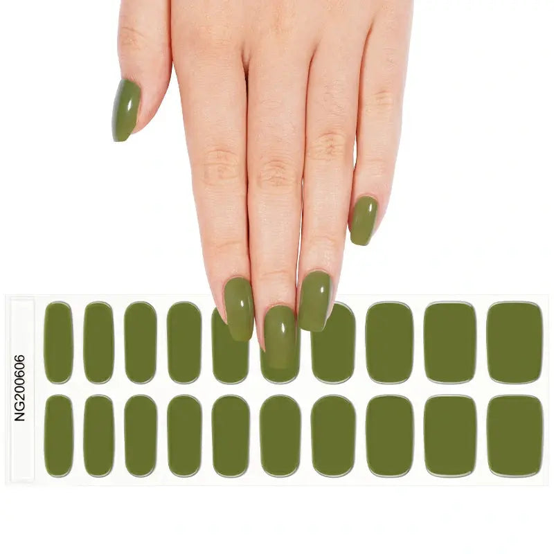 Green Solid Gel Stickers Strips Suppliers — Semi-Cured Gel Nail Wraps