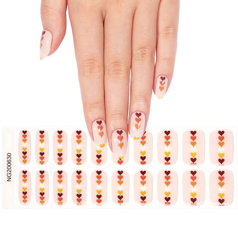 Autumn Hearts Gel Stickers Seasonal Art Wraps For Salon & Brand Customization — Semi-Cured Gel Nail Wraps