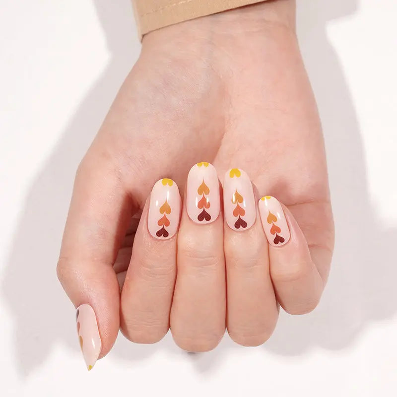 Autumn Hearts Gel Stickers Seasonal Art Wraps For Salon & Brand Customization — Semi-Cured Gel Nail Wraps