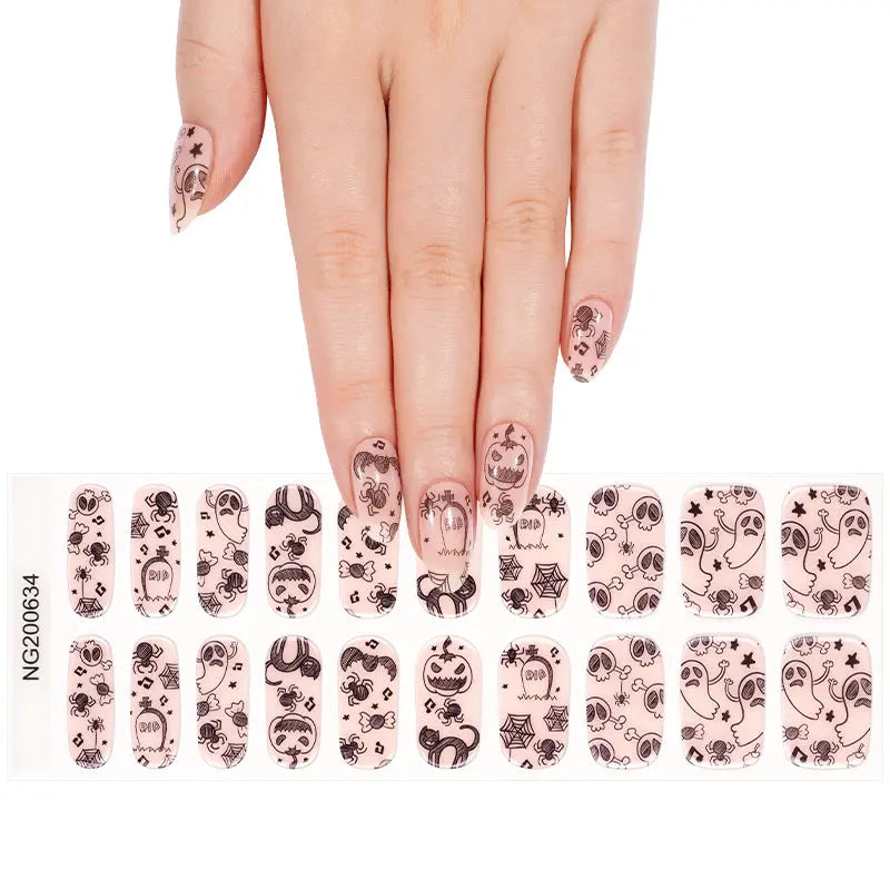 Halloween Pumpkin And Ghost Gel Stickers Festive — Semi-Cured Gel Nail Wraps
