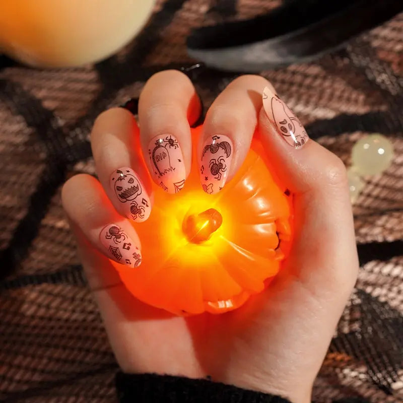 Halloween Pumpkin And Ghost Gel Stickers Festive — Semi-Cured Gel Nail Wraps