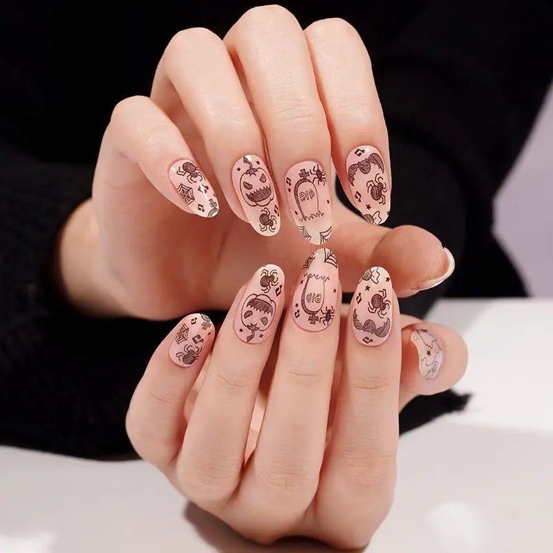Halloween Pumpkin And Ghost Gel Stickers Festive — Semi-Cured Gel Nail Wraps