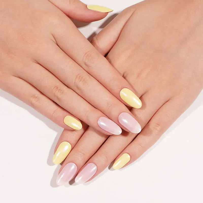Purple And Yellow Mirror Chrome Gel Stickers — Semi-Cured Gel Nail Wraps