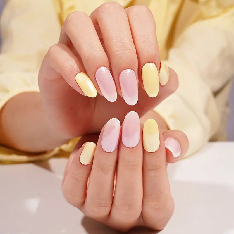 Purple And Yellow Mirror Chrome Gel Stickers — Semi-Cured Gel Nail Wraps