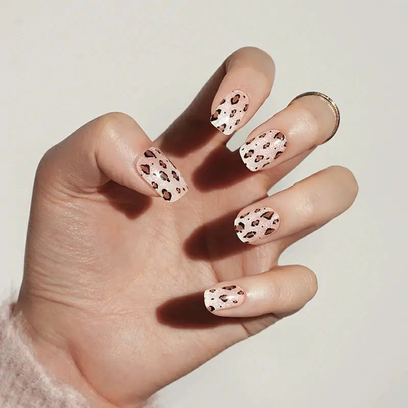 Leopard Print Gel Stickers Glitter — Semi-Cured Gel Nail Wraps