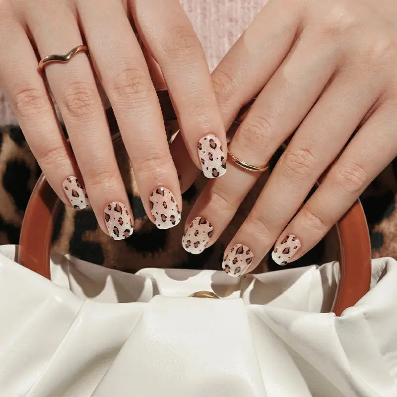 Leopard Print Gel Stickers Glitter — Semi-Cured Gel Nail Wraps
