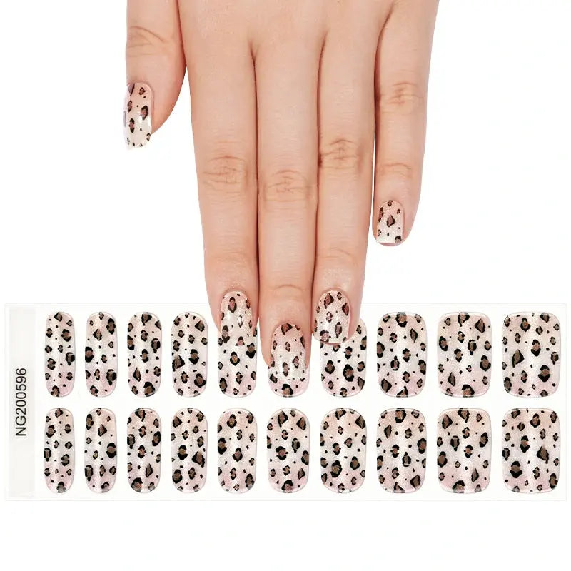 Leopard Print Gel Stickers Glitter — Semi-Cured Gel Nail Wraps