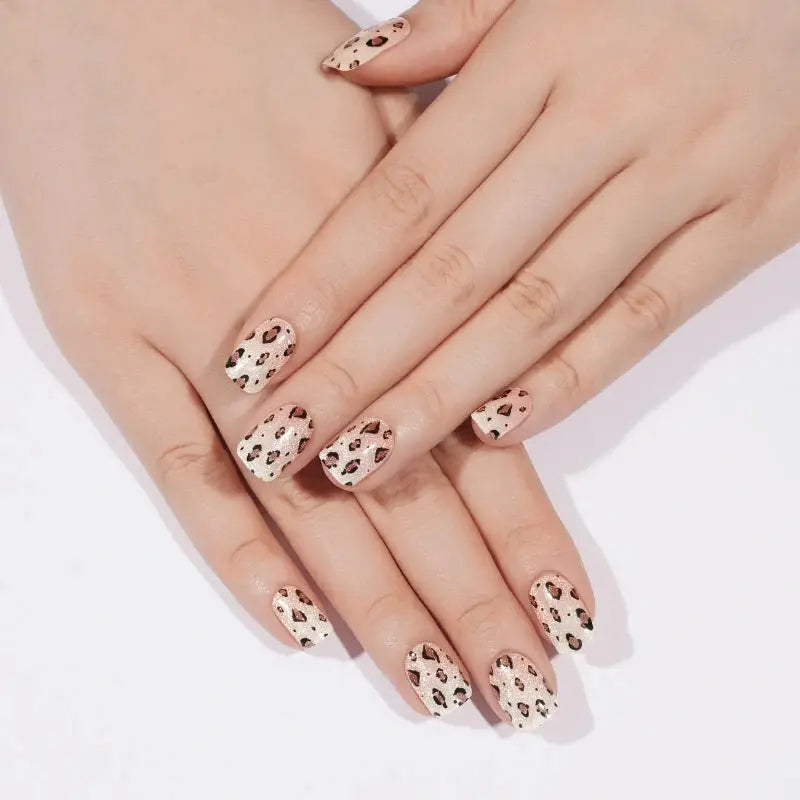 Leopard Print Gel Stickers Glitter — Semi-Cured Gel Nail Wraps