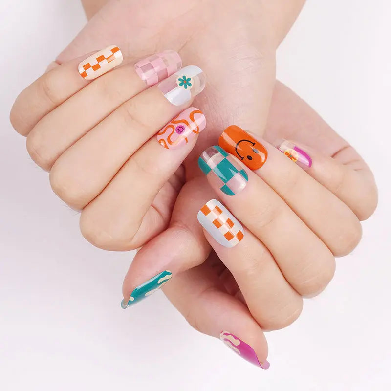 Mosaics And Smiley Faces Gel Geometric Smiley Face Art — Semi-Cured Gel Nail Wraps