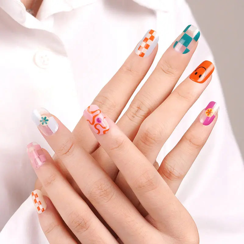 Mosaics And Smiley Faces Gel Geometric Smiley Face Art — Semi-Cured Gel Nail Wraps