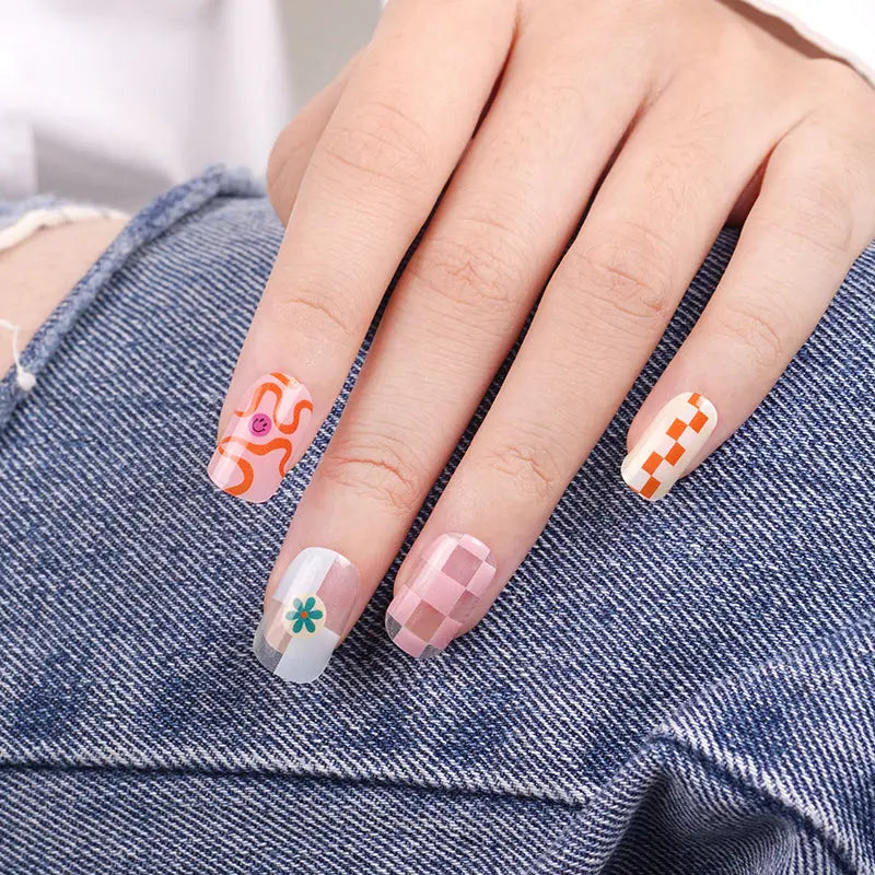 Mosaics And Smiley Faces Gel Geometric Smiley Face Art — Semi-Cured Gel Nail Wraps
