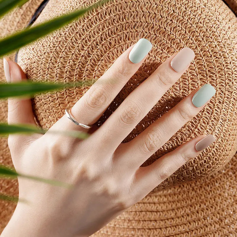 Trips Green Cutom Gel Stickers Beige — Semi-Cured Gel Nail Wraps