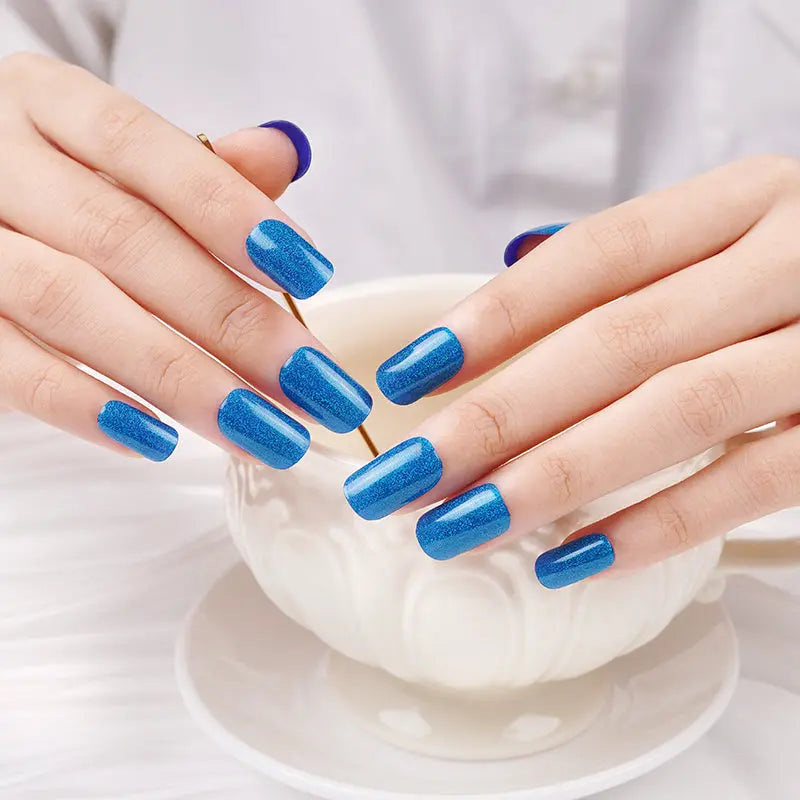Semitransparent Laser Glitter Blue Color Uv Led Gel Polish Art — Semi-Cured Gel Nail Wraps