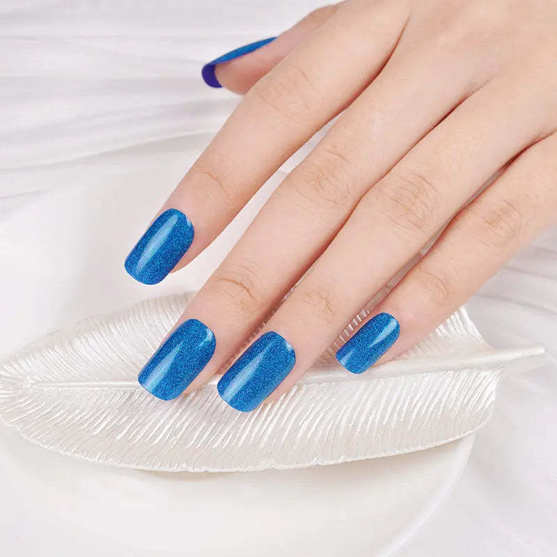 Semitransparent Laser Glitter Blue Color Uv Led Gel Polish Art — Semi-Cured Gel Nail Wraps