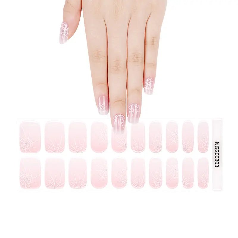 Wholesale & Custom Pink Ombre Spiderweb Gel Nail Wraps — Semi-Cured Gel Nail Wraps