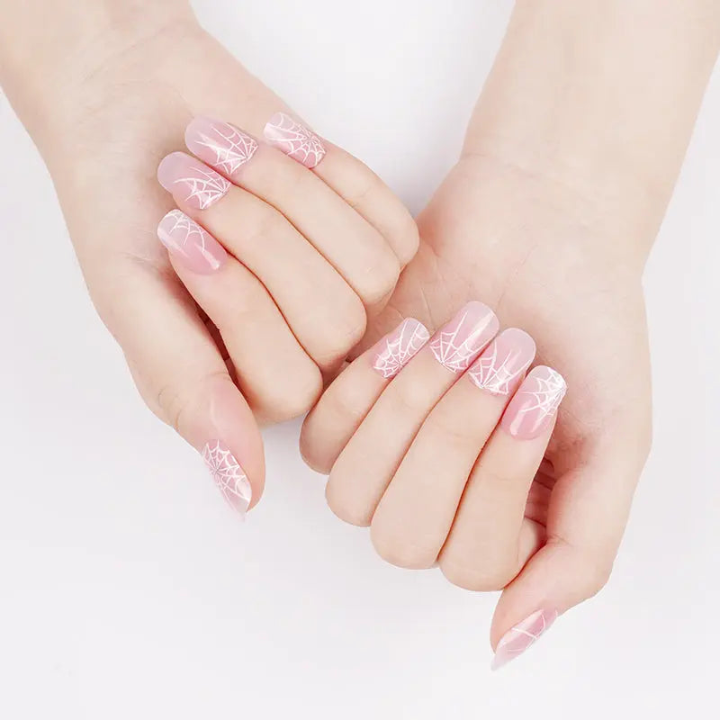 Wholesale & Custom Pink Ombre Spiderweb Gel Nail Wraps — Semi-Cured Gel Nail Wraps