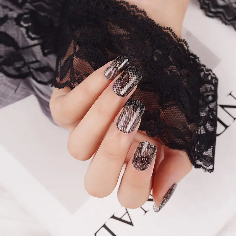 Black Lace Art Gel Stickerscustom Clear Stickers — Semi-Cured Gel Nail Wraps