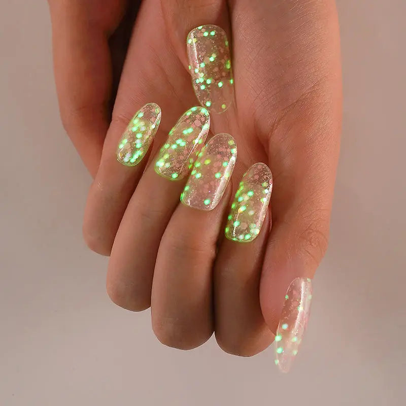 Using Stickers With Gel Polish Glow In The Dark Confetti — Semi-Cured Gel Nail Wraps