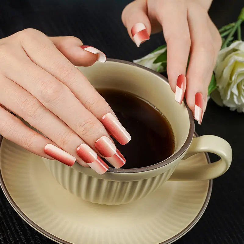 Personalized Gel Using Double Ombre French Red — Semi-Cured Gel Nail Wraps