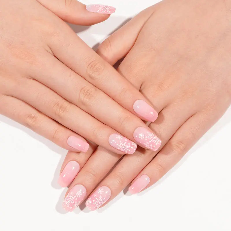 Pink Snowflake Winter Wonderland Collection — Semi-Cured Gel Nail Wraps