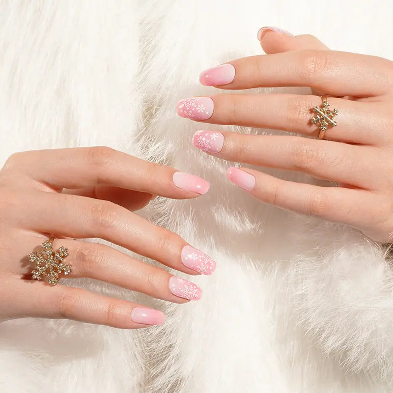 Pink Snowflake Winter Wonderland Collection — Semi-Cured Gel Nail Wraps