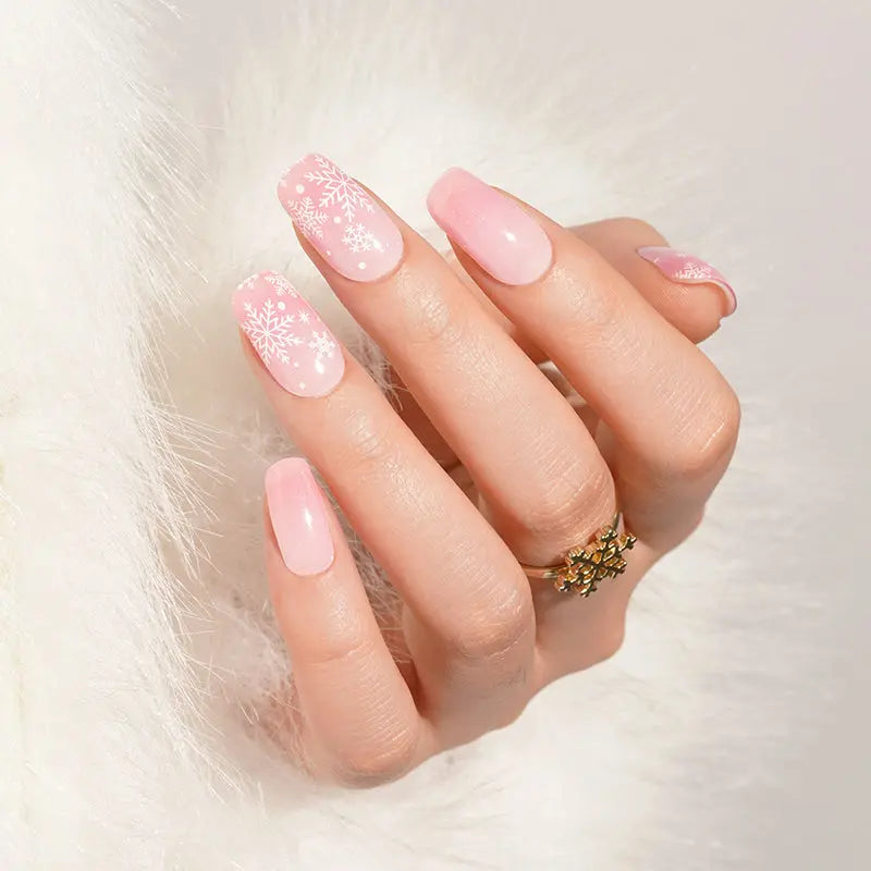 Pink Snowflake Winter Wonderland Collection — Semi-Cured Gel Nail Wraps