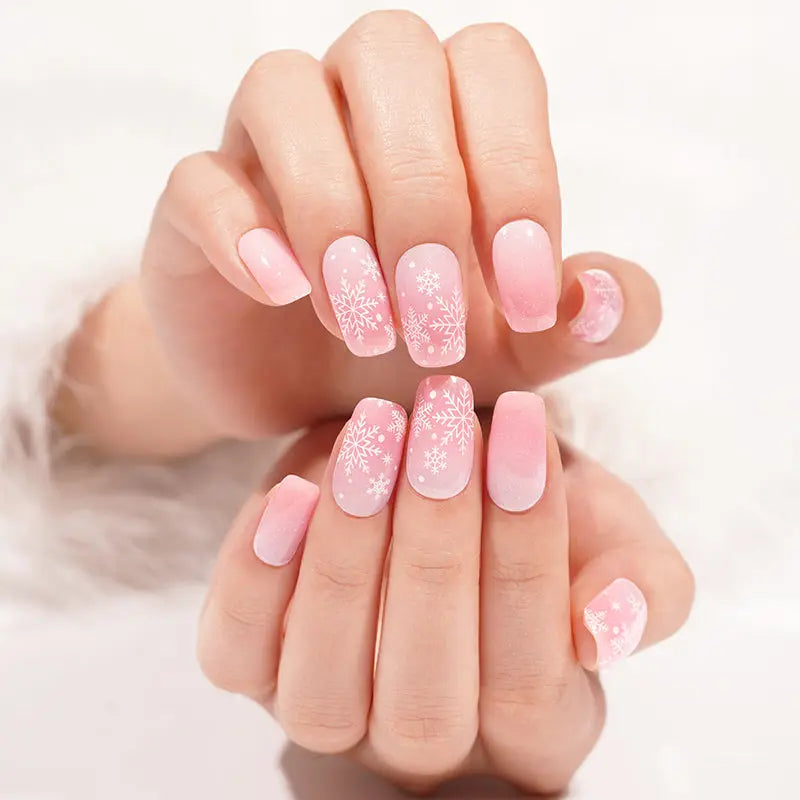 Pink Snowflake Winter Wonderland Collection — Semi-Cured Gel Nail Wraps