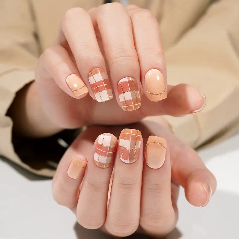 Plaid Gel Stickers Plaid & French Tip — Semi-Cured Gel Nail Wraps