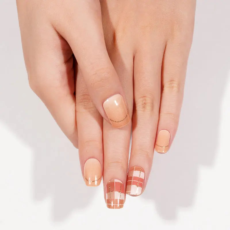 Plaid Gel Stickers Plaid & French Tip — Semi-Cured Gel Nail Wraps