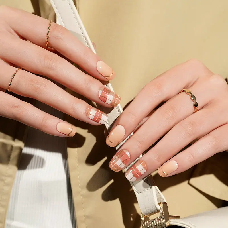 Plaid Gel Stickers Plaid & French Tip — Semi-Cured Gel Nail Wraps
