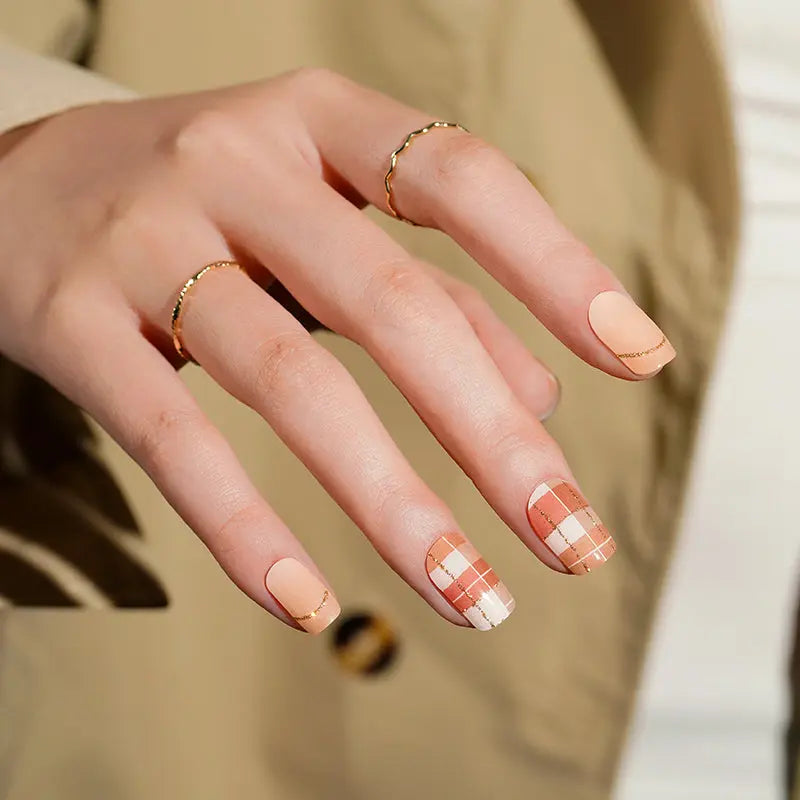 Plaid Gel Stickers Plaid & French Tip — Semi-Cured Gel Nail Wraps