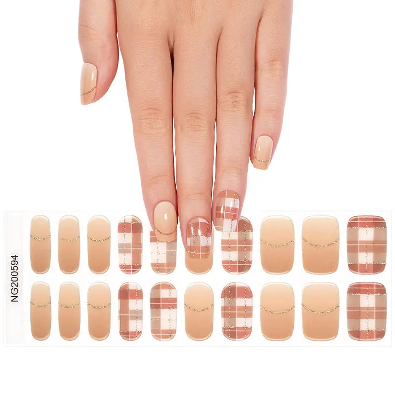 Plaid Gel Stickers Plaid & French Tip — Semi-Cured Gel Nail Wraps