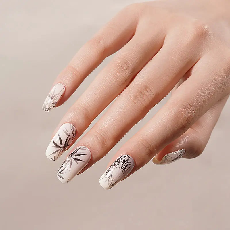 Black And White Bamboo Pattern Gel Stickers — Semi-Cured Gel Nail Wraps