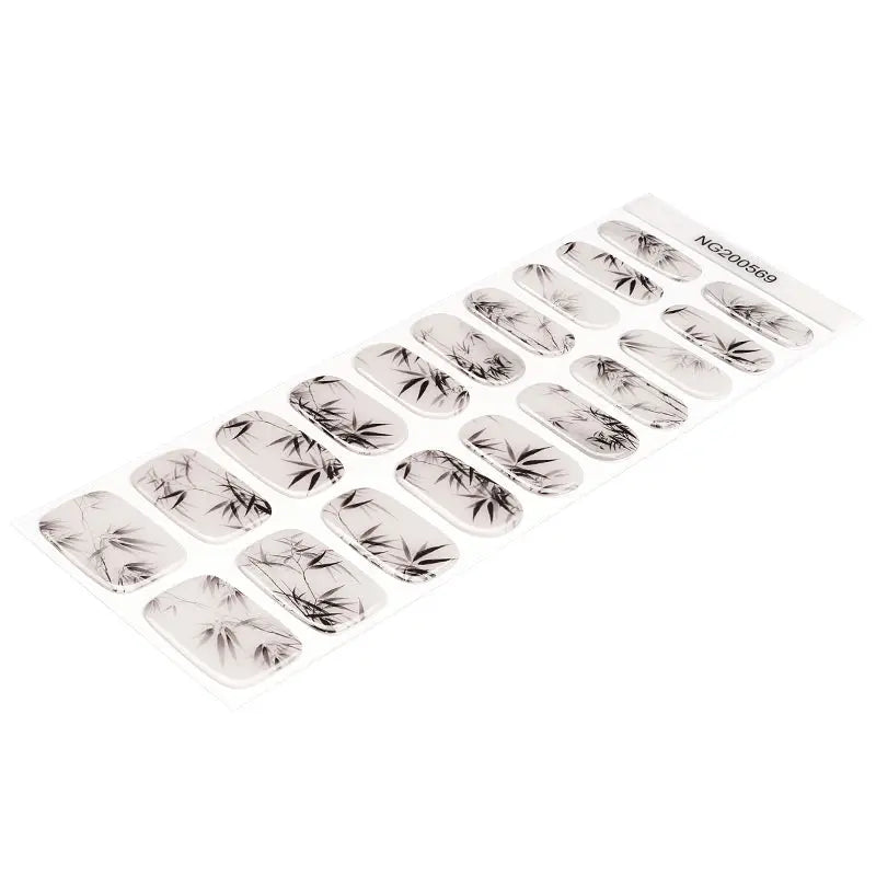 Black And White Bamboo Pattern Gel Stickers — Semi-Cured Gel Nail Wraps