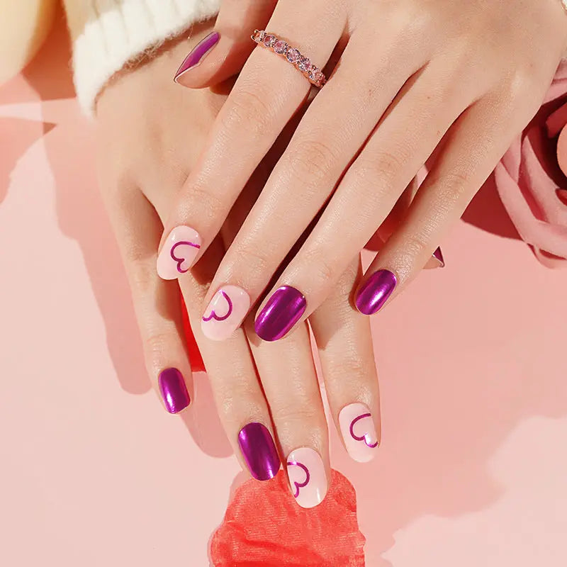 Purple Mirror-shaped Heart — Semi-Cured Gel Nail Wraps