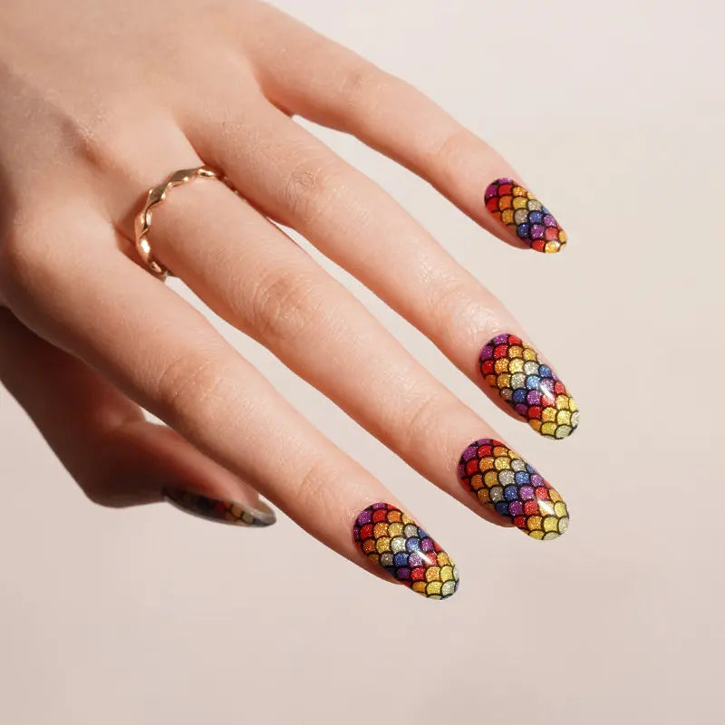 Rainbow Mermaid Scale – Gel Finish Self-Adhesive Strips For & — Semi-Cured Gel Nail Wraps