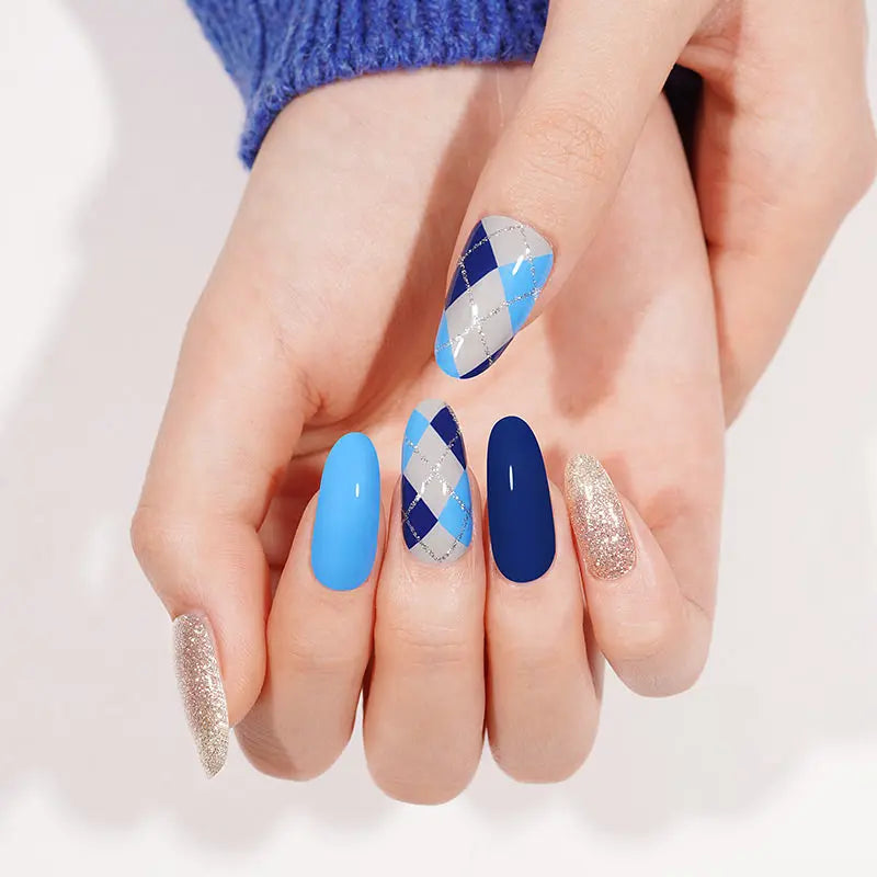 Strip Blue Plaid Design — Semi-Cured Gel Nail Wraps