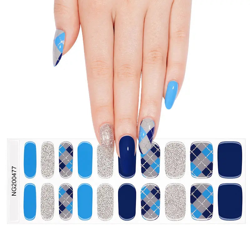 Strip Blue Plaid Design — Semi-Cured Gel Nail Wraps