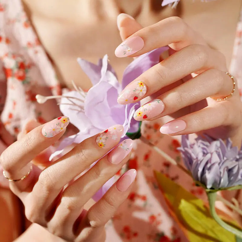 Strip Floral French Sticker — Semi-Cured Gel Nail Wraps