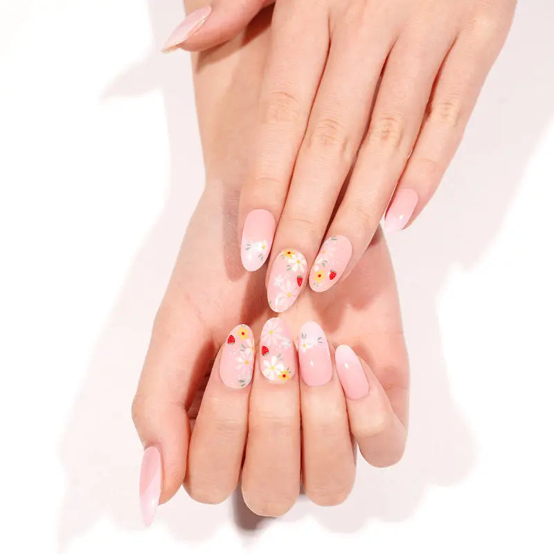 Strip Floral French Sticker — Semi-Cured Gel Nail Wraps