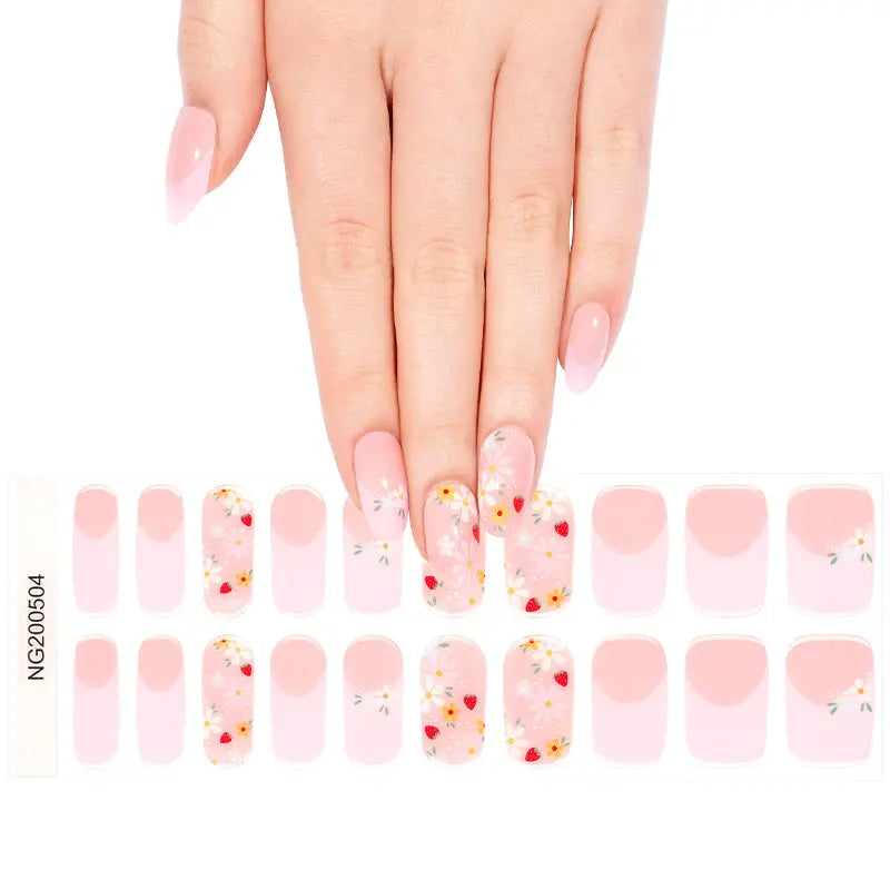 Strip Floral French Sticker — Semi-Cured Gel Nail Wraps