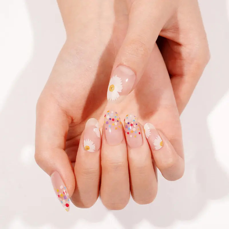 Strip White Chrysanthemum Sticker — Semi-Cured Gel Nail Wraps