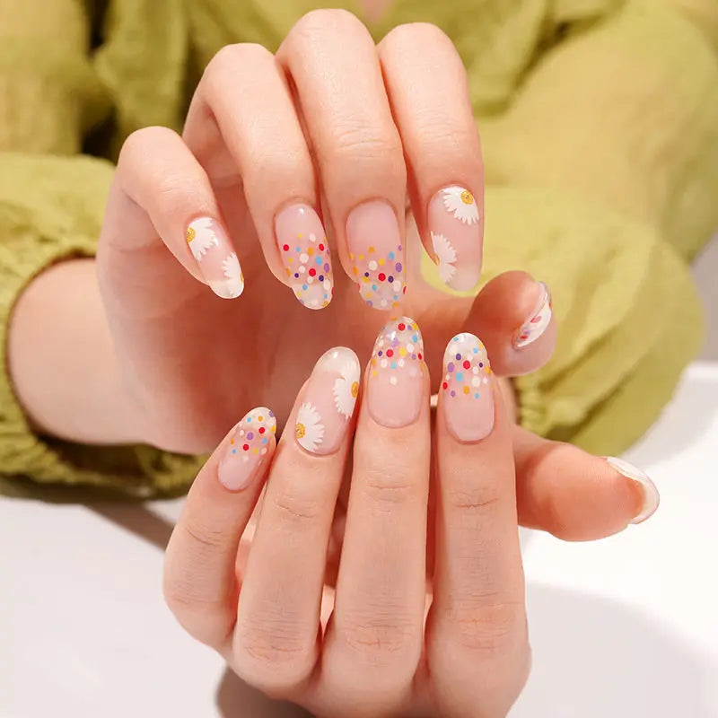 Strip White Chrysanthemum Sticker — Semi-Cured Gel Nail Wraps