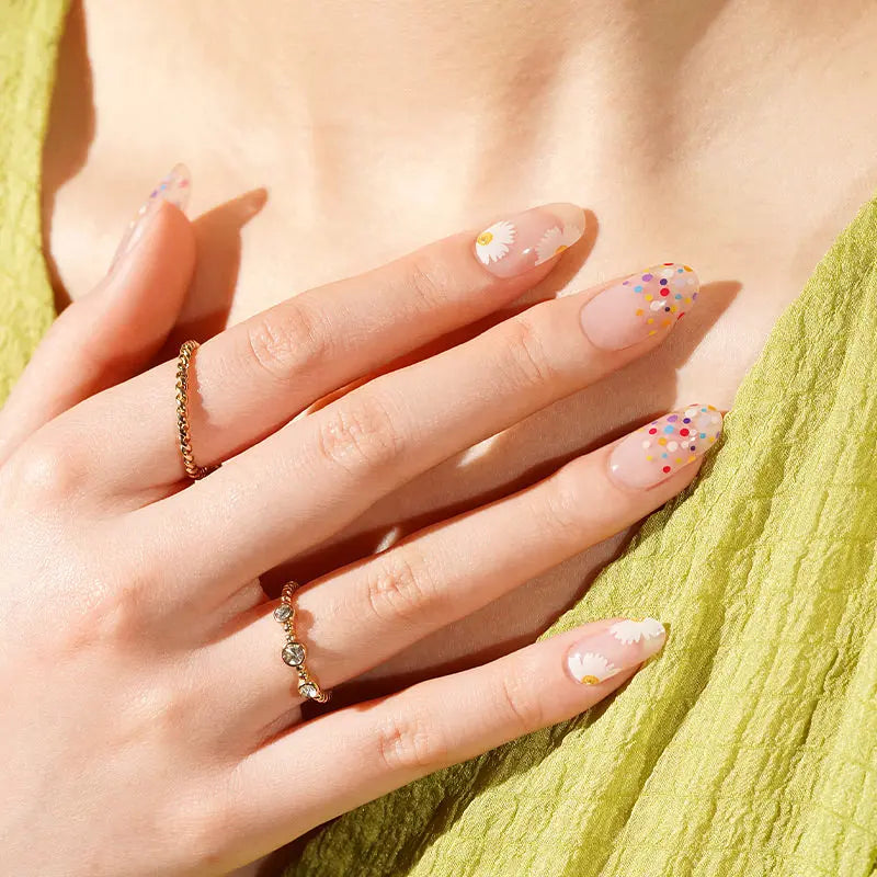Strip White Chrysanthemum Sticker — Semi-Cured Gel Nail Wraps