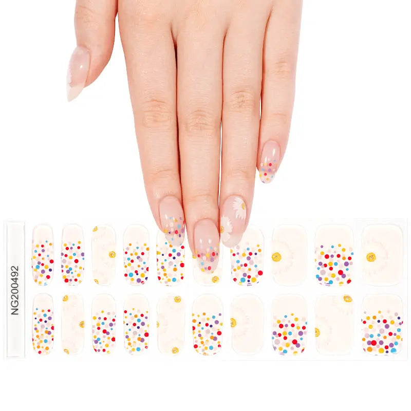 Strip White Chrysanthemum Sticker — Semi-Cured Gel Nail Wraps