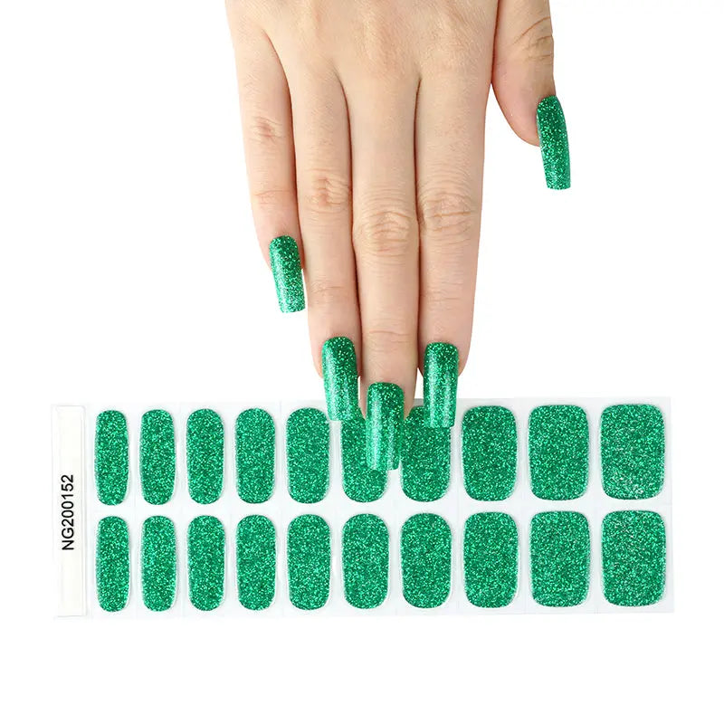 Enhanced With -Designed Wraps Green Glitter — Semi-Cured Gel Nail Wraps