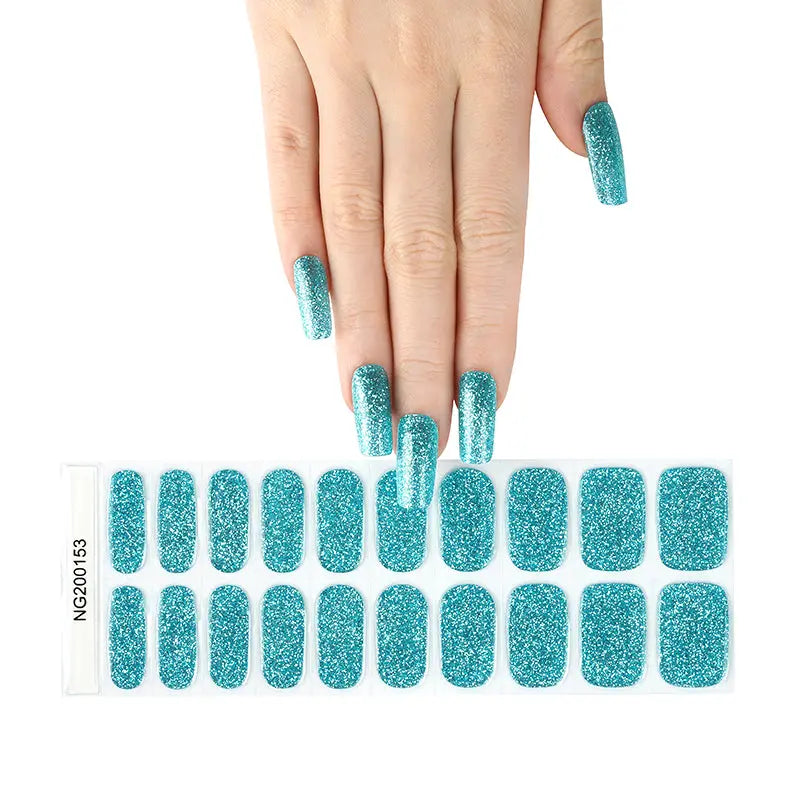 Enhanced With -Designed Wraps Blue Glitter — Semi-Cured Gel Nail Wraps